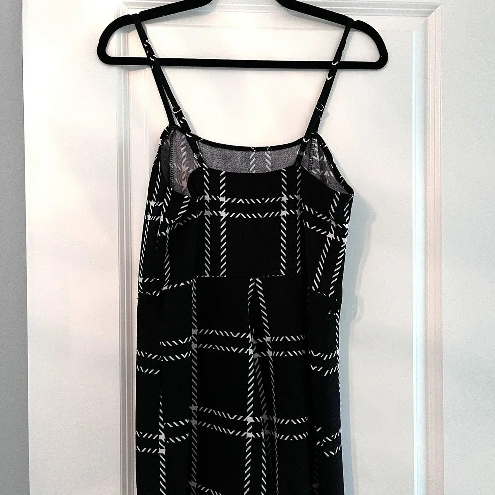 Jolie & Joy Black‎ White Windowpane Plaid Wide Leg Jumpsuit Spaghetti Strap L
